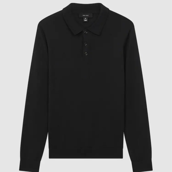 🖤BUY 2 GET 1 FREE Reiss Black Long Sleeve Polo Shirt - Picture 1 of 14